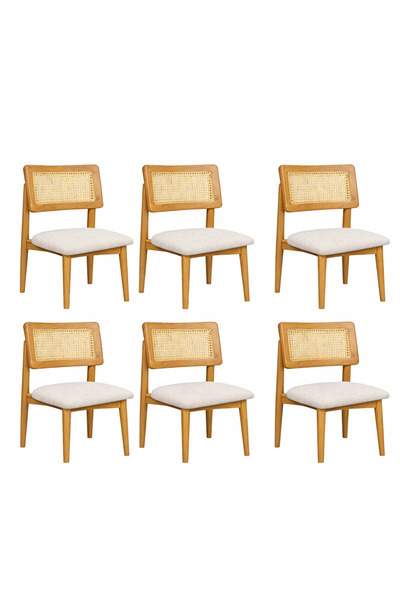 Lif Mobilya Hasır Sandalye Meşe Renk – İskandinav Tasarım (6’lı Set)