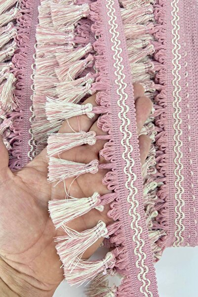 Hobigram Φούντα με κορδέλα και κρόσσια σε ροζ και λευκό χρώμα