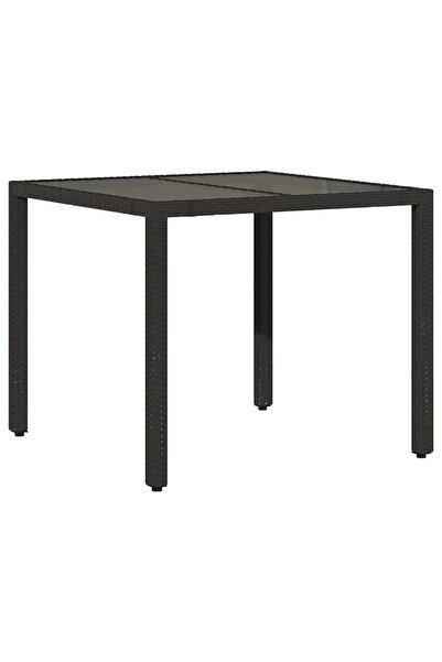 vidaxl Masă grădină cu blat din sticlă, negru, 90x90x75 cm, poliratan