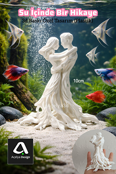 açelya3d Romantik Çift Akvaryum Dekoru 3D Baskı Sanatsal Biblo Balık Tankı Sü...