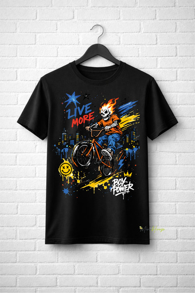 CACTUS COLLECTION Oversize T-Shirt with Bicycle and Skull Print