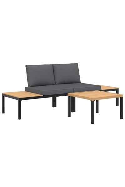 vidaxl Set canapea de grădină, 3 piese, cu perne, negru, aluminiu