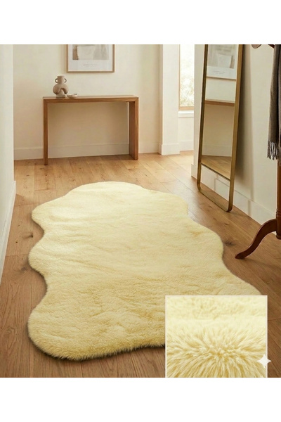 Carpet Dekor Peluş Yumuşak Dekoratif Halı Krem Rengi