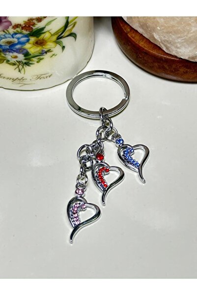 anahtarlık evreni Colorful Metal Keychain with Stone Heart Design