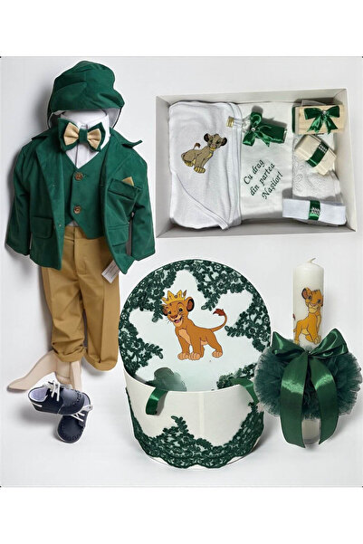 Your Baby Store Set complet botez baiat– Mateo – verde cu Regele Leu, pantofi...