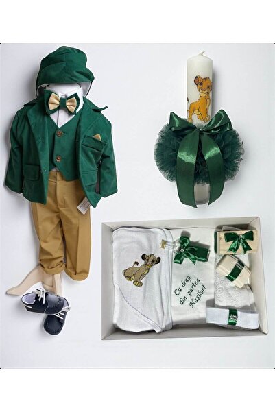 Your Baby Store Set complet botez baiat– Mateo – verde cu Regele Leu, pantofi...