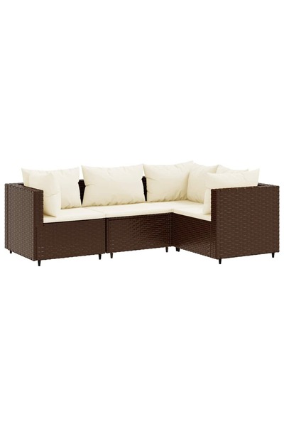 vidaxl Set mobilier de grădină cu perne, 4 piese, maro, poliratan
