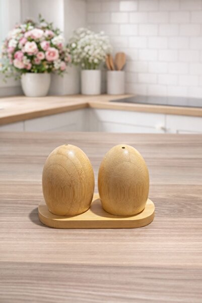 Rodiya Home Bamboo Double Modern Salt and Pepper Shaker Set with Stand