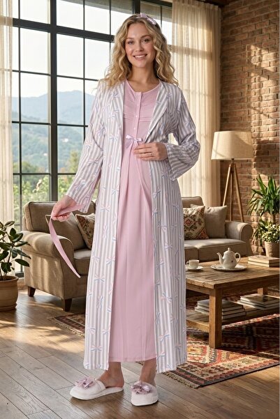 Lohusa Homewear New Season Powder Maternity Summer Shawl Collar Full Length S...