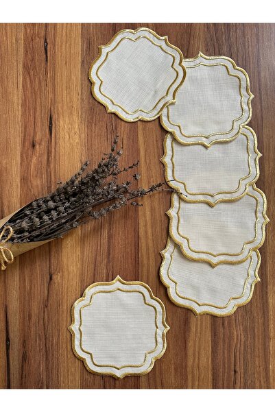 NURHAN HOME COLLECTION 6 Double Row Embroidered Coffee Side Cocktail Presenta...