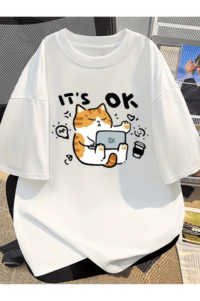 GALASHOP Minimalist Cat Print T-Shirt for Men