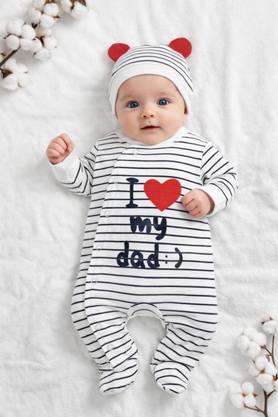 Pure Boutique Baby boy jumpsuit I love my dad stripes 2 pieces jumpsuit and hat