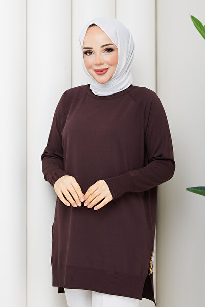 Pamuk Butik Γυναικείο πλεκτό τουνίκ με φερμουάρ στο πλάι από ραγιόν μερσεριζέ