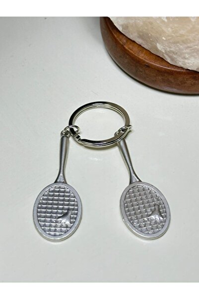 anahtarlık evreni Badminton, Tennis Racket Double Swing Silver Color Metal Ke...