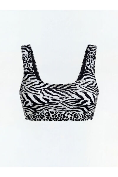 LC Waikiki Siyah U Yaka Zebra Desenli Kadın Bikini Üstü