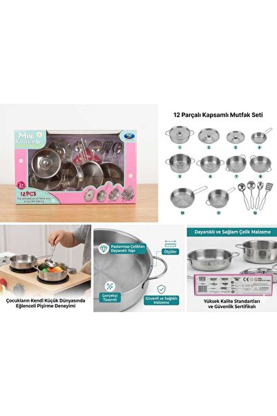 CAN 12 Parça Emaye Metal Tencere Tava Oyuncak Mutfak Seti