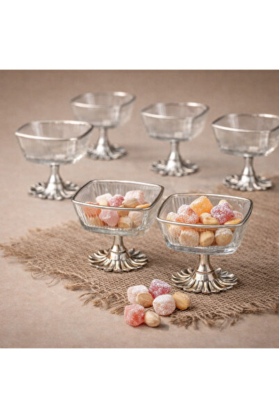 sahane & bazaar 6’lı Gold & Gümüş Renk Metal Ayaklı -Çerezlik- Sunumluk-Kase-...