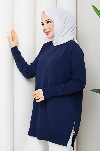 Pamuk Butik Women's Side Zipper Rayon Mercerized Knitwear Tunic