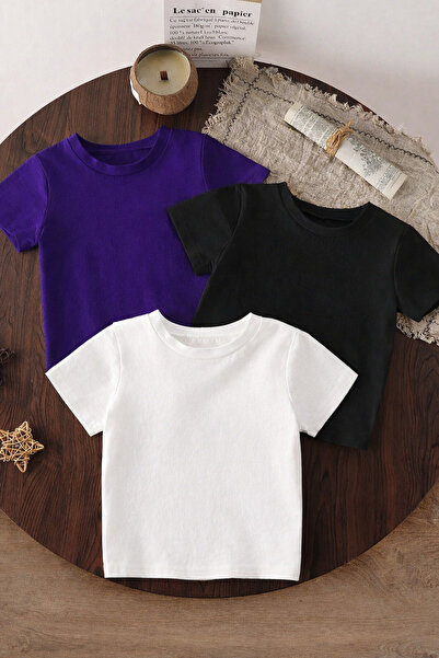 SPORTİVEA 3-Piece Children's Basic T-Shirt Set 100% Cotton – Comfortable Fit ...