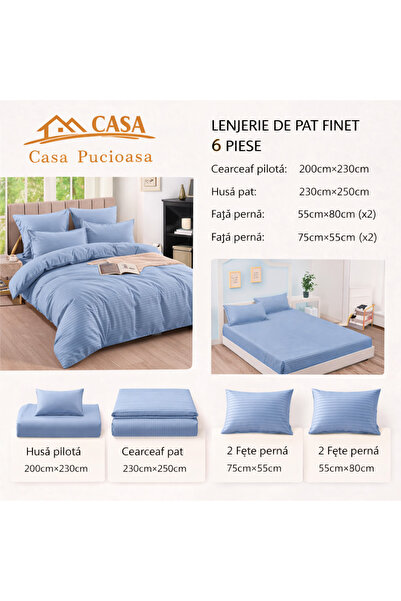 6-Piece Damask Bedding Set with Elastic, Casa Pucioasa, Fine Damask, Luxury Hotel, 4 Pillows miniatura 4