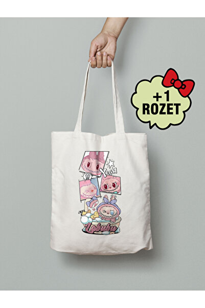 Akumastik Labubu Printed Pink Cloth Bag 35X40 cm - Tote Bag