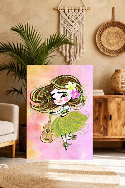 Mgi Design Τροπικός πίνακας σε καμβά με κιθάρα και κορίτσια, Πολύχρωμη μοντέρ...