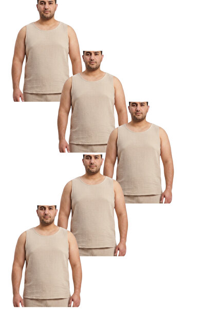 RELAXL Battal Size Beige Men's Undershirt 100% Cotton Soft Muslin 5-Pack