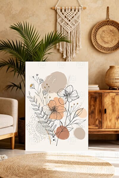 Mgi Design Tablou minimalist pe pânză cu motive florale, decor de perete cu f...