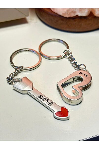 anahtarlık evreni Heart with Stones Arrow 3D Couple Themed Silver Color Metal...