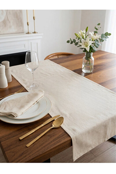 Menar Tasarım Natural Linen Look Decorative Runner Kitchen Living Room Tablec...