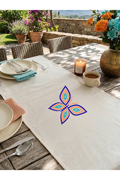 Menar Tasarım Linen Runner 110*40 cm Design Decorative Runner Kitchen and Liv...