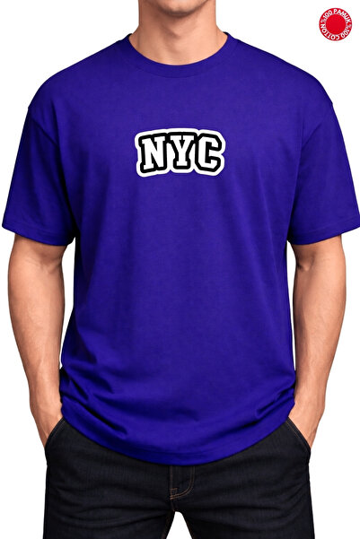 CLAYES TRICOU OVERSIZE ALBASTRU SAKS CU IMPRIMEU NYC - 100% BUMBAC