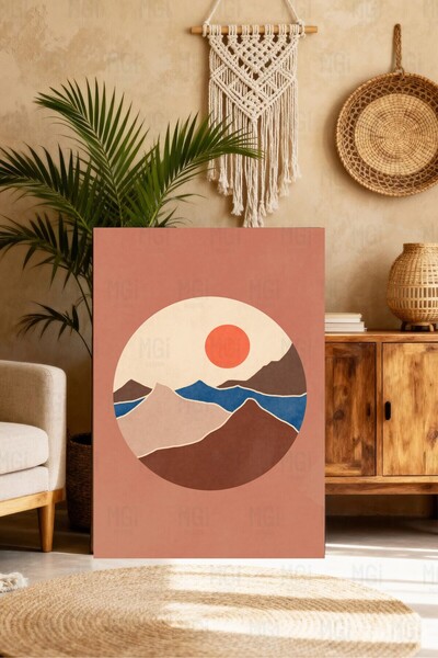 Mgi Design Αφηρημένο Τοπίο Στρογγυλού Σχήματος Πίνακας σε Καμβά Μοντέρνα Διακ...