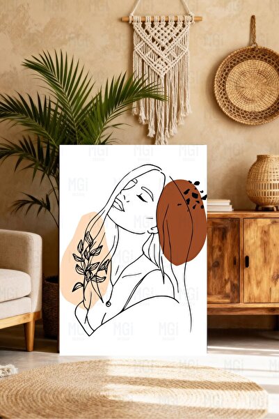 Mgi Design Tablou pe pânză cu model minimalist de frunze, decor modern de perete