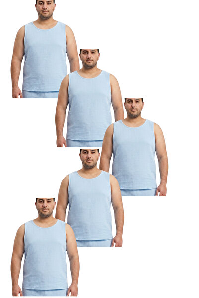 RELAXL Large Size Men's Undershirt 100% Cotton Muslin Baby Blue 5-Piece Set