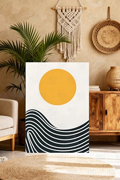 Mgi Design Tablou pe pânză cu model valuri solare galbene, decor de perete mo...