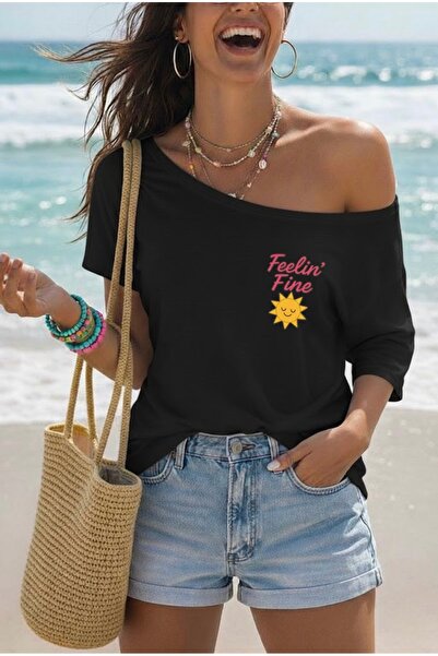 FUFLUNS تي شيرت نسائي ذو ياقة كاياك مطبوعة من FEELIN FINE