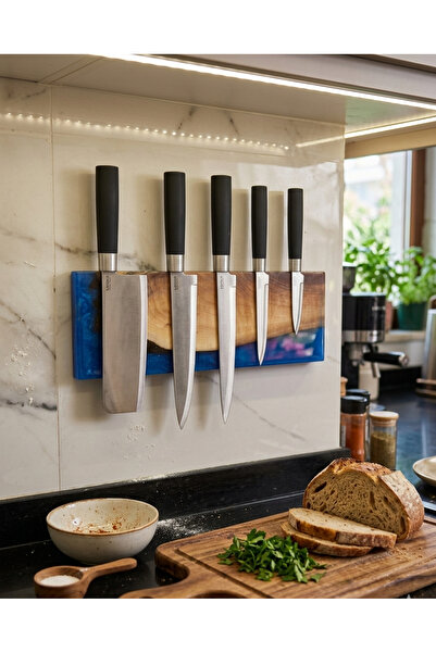 Af epoxyart 38 cm - Sanatsal Epoksi Mıknatıslı Bıçak Standı – Ahşap Detaylı, ...