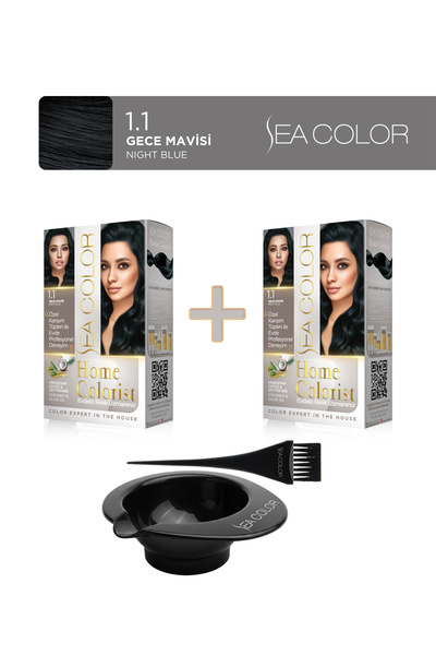 Sea Color 2'li Paket Home Colorist Set Saç Boyası 1.1 Gece Mavisi, Boya Tası ...