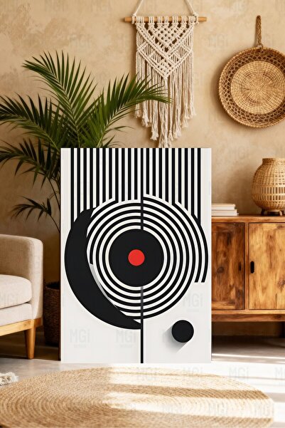 Mgi Design Tablou modern pe pânză cu model geometric, decor abstract alb-negr...