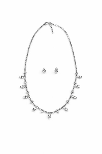 Sacha Accessories Oval Taş Sıralı Su Yolu Kolye Küpe Seti