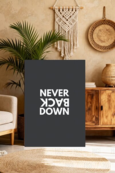 Mgi Design Tablou pe pânză cu text „Never Back Down”, decor de perete motivaț...