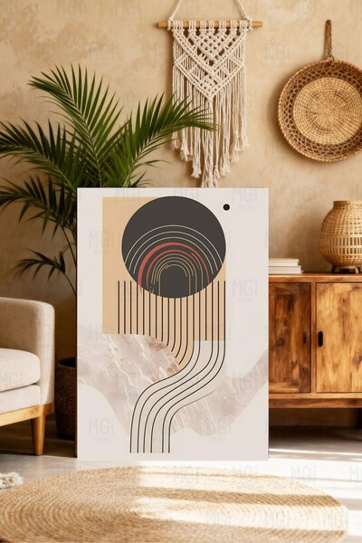 Mgi Design Μοντέρνος αφηρημένος πίνακας σε καμβά με ρίγες και καμπάνες, μπεζ,...