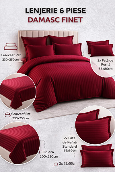 6-Piece Damask Bedding Set with Elastic, Casa Pucioasa, Fine Damask, Luxury Hotel Style, 4 Pillows miniatura 4