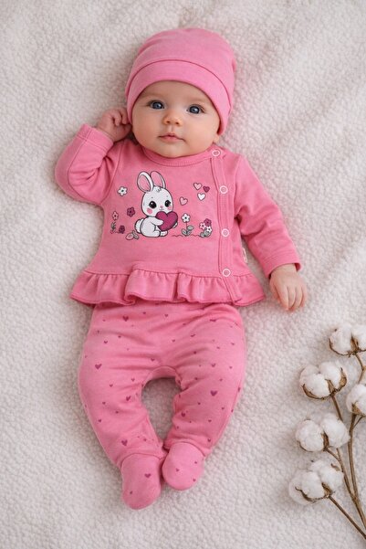 Pure Boutique Baby girl 3-piece set, intense pink, bunny, heart, blouse, pant...