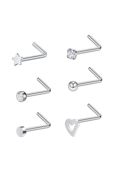 Choice11 StyleA-Silver 6Pcs/set 20G Fashion Nose Septum Piercing Studs Set St...