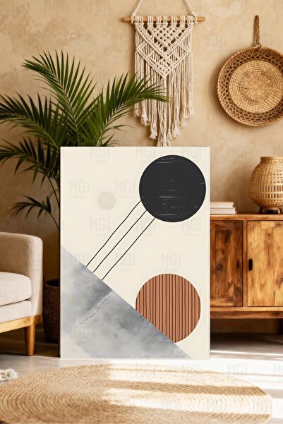 Mgi Design Ελάχιστη Γεωμετρική Ζωγραφική σε Καμβά Μπεζ Μαύρο Μάρμαρο με Αφηρη...