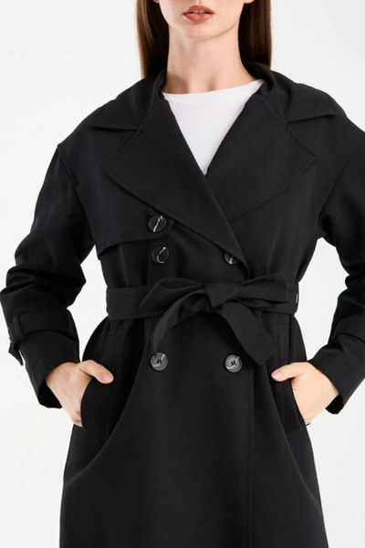 sunfyre Trenci lung de damă, supradimensionat, cu centură, cu detalii tip win...