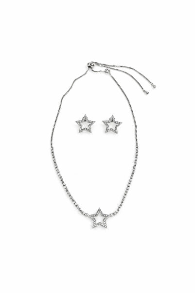 Sacha Accessories Yıldız Figürlü Su Yolu Asansörlü Kolye Küpe Seti
