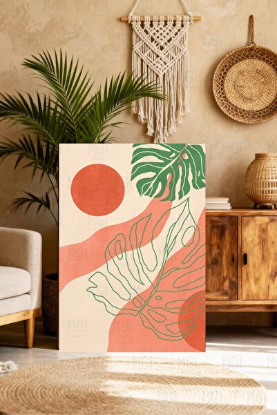 Mgi Design Αφηρημένη ζωγραφική σε καμβά με τροπικά φύλλα, μοντέρνα μποέμ διακ...